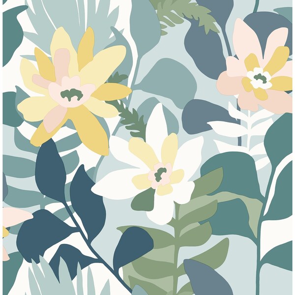 Manhattan Comfort Preston Koko Turquoise Floral 33 ft L X 205 in W Wallpaper BR4014-26456 - main
